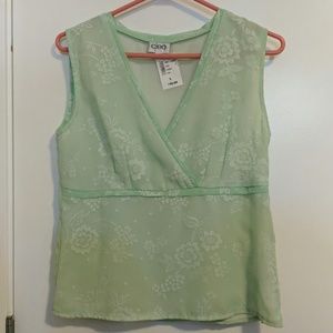Sleeveless Pale Green Top with Floral Pattern
